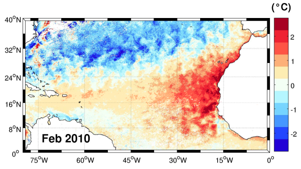 SST anomalies February 2010